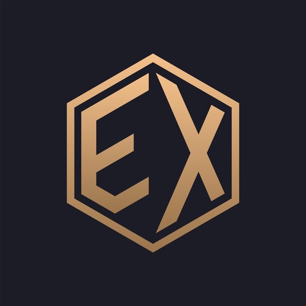 Diseño inicial del logotipo de la elegante letra hexagonal Luxurious EX