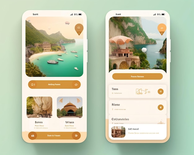 Diseño de interfaz de usuario de aplicaciones de viajes y viajes por Generative AI
