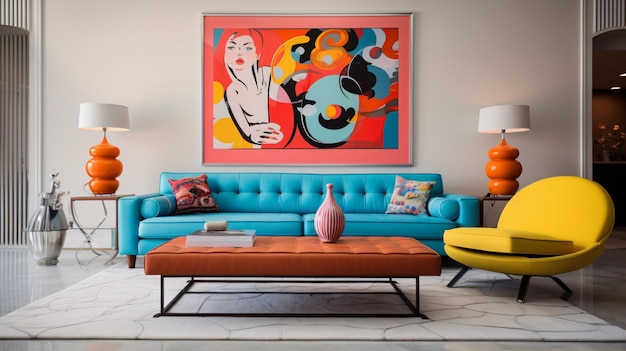 Foto diseño interior de arte pop de sala de estar moderna.