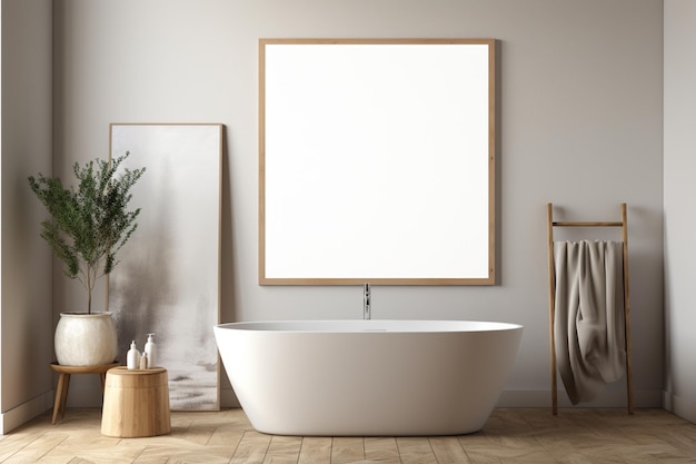 Diseño interior de baño estético moderno con marco para póster creado con IA generativa