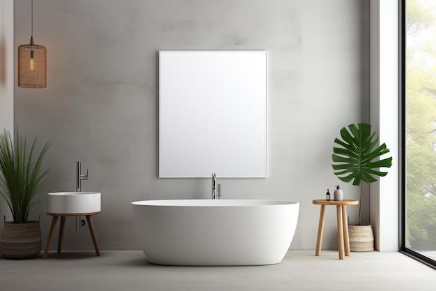 Diseño interior de baño estético moderno con marco para póster creado con IA generativa