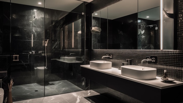 Diseño interior de baño en estilo moderno con vanidad