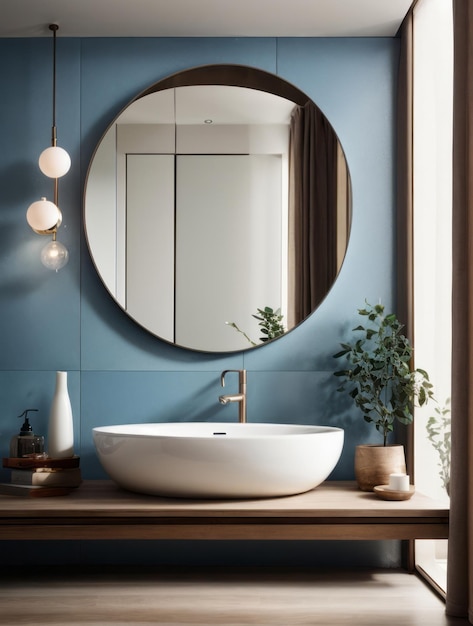 diseño interior baño pared de espejo de plata moderna
