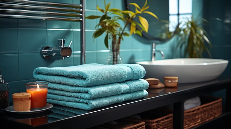 diseño interior de baño toallas de baño modernas y jabón