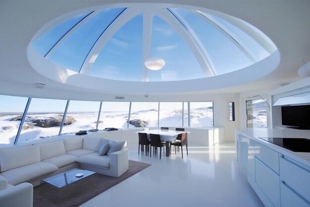 Diseño interior blanco de la casa futurista