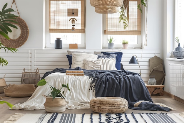 Foto diseño interior boho escandinavo de un dormitorio moderno