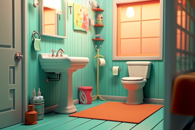 Foto diseño interior de un buen baño moderno 3d renderización de inodoro moderno o baño en hotel o casa