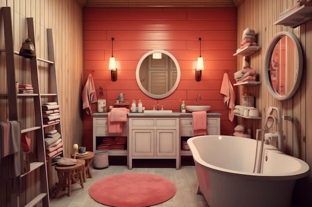 Diseño interior de un buen baño moderno 3D renderización de inodoro moderno o baño en hotel o casa
