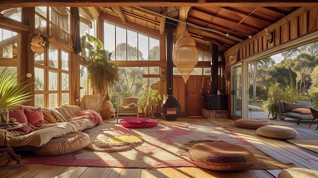 Foto el diseño interior de la casa bohemian retreat generative ai