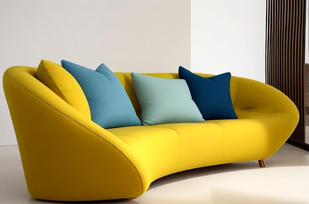 Diseño interior de casa boho de sala de estar moderna con almohadas sofá y mesa de café generativo ai