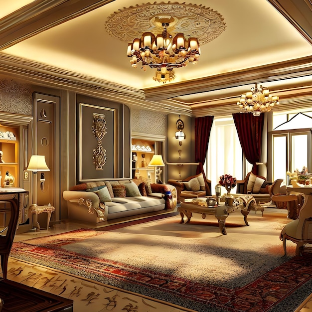 Foto diseño interior de una casa moderna con muebles elegantes y lujosos