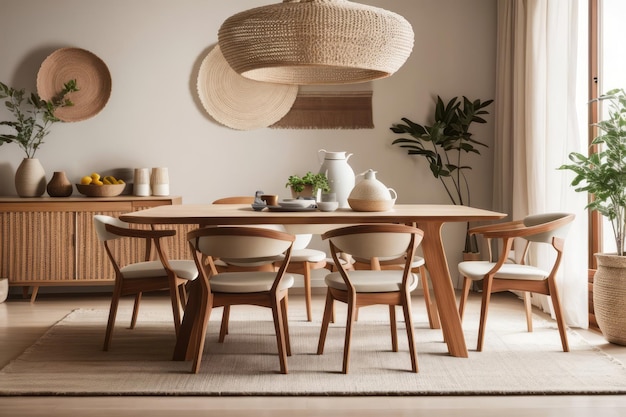 diseño interior clásico de la sala de comedor con mesa y silla de mesa de madera