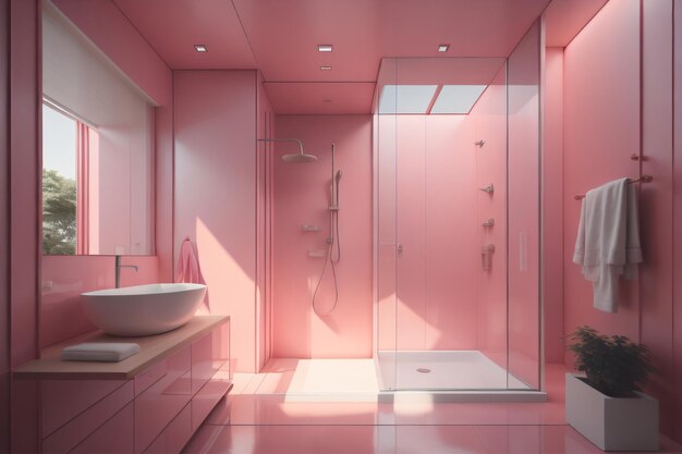 Diseño interior de color rosa para el baño IA generativa