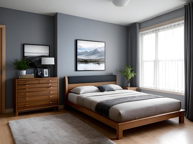 Diseño interior de dormitorio ultra realista con gran detalle y alto nivel de IA generativa generada