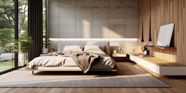 Diseño interior de dormitorios modernos y acogedores generado por IA