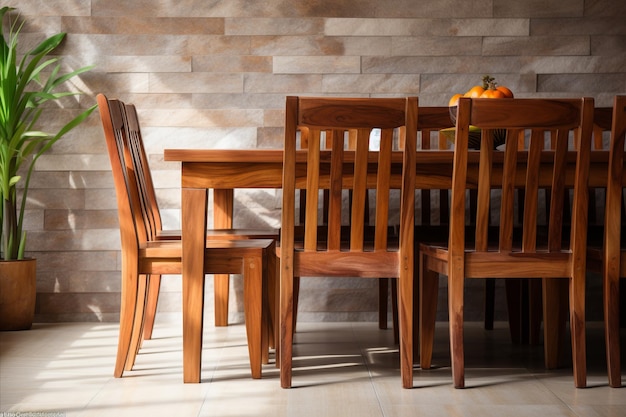 Diseño interior elegante y contemporáneo de un comedor moderno con elegantes sillas de madera