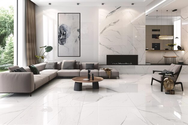 Foto diseño interior elegante y contemporáneo de lujo con superficies de mármol