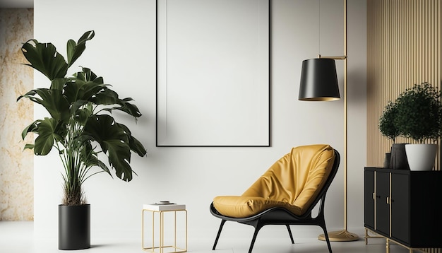 Diseño interior de estilo minimalista con maqueta de póster pequeño creado con IA generativa
