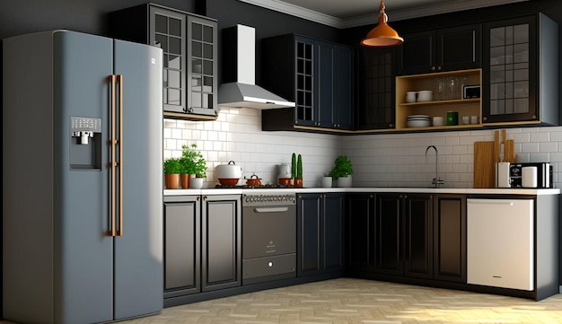 Diseño interior de gabinete de cocina modular estándar Imagen generada por IA
