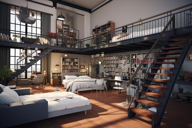 Diseño interior loft realista.