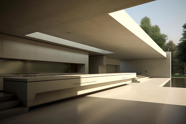 Diseño interior minimalista Cocina moderna Representación 3D