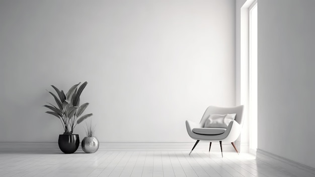 Diseño interior minimalista con fondo de pared blanca y sillón elegante