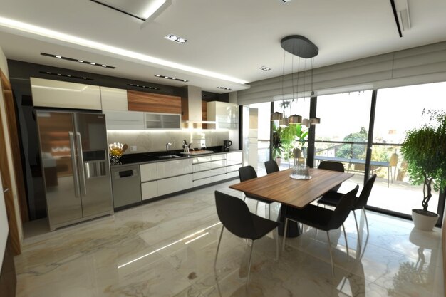 Diseño interior moderno de alta resolución de cocina y sala de estar remodeladas en Israel