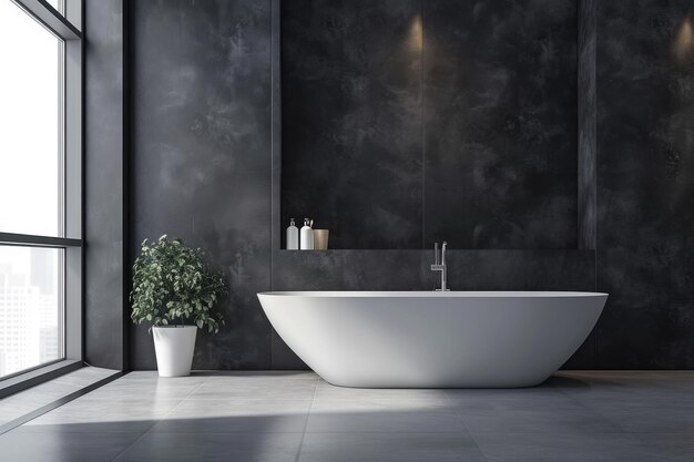 Diseño interior moderno del baño Baño con paredes vacías de color gris oscuro