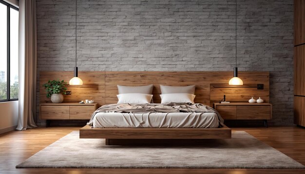 Diseño interior moderno de dormitorios renderización 3D dormitorio en estilo loft