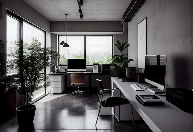 Diseño interior moderno para el espacio de trabajo en el hogar Espacio de trabajo contemporáneo para negocios creativos Ai generativo