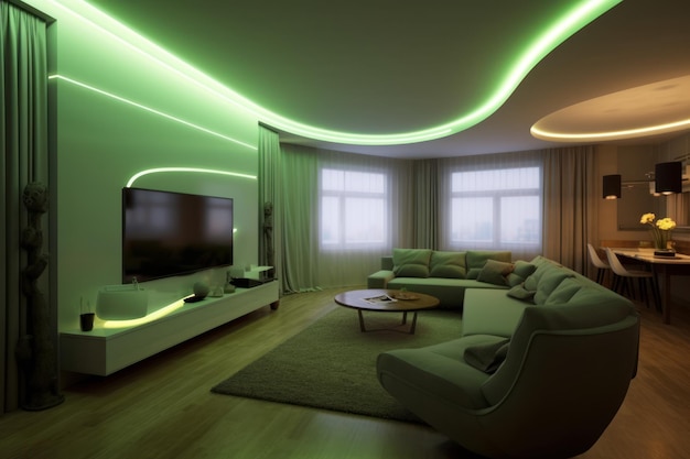 Diseño interior moderno neón verde privado Generar Ai