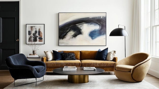 Diseño interior moderno de la sala de estar con arte abstracto