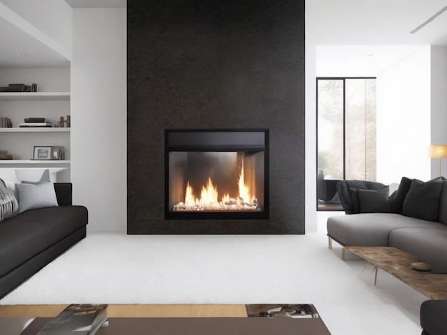 Diseño interior moderno de la sala de estar con chimenea IA generativa