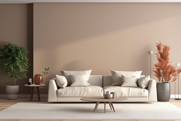 Diseño interior moderno de la sala de estar con sofá