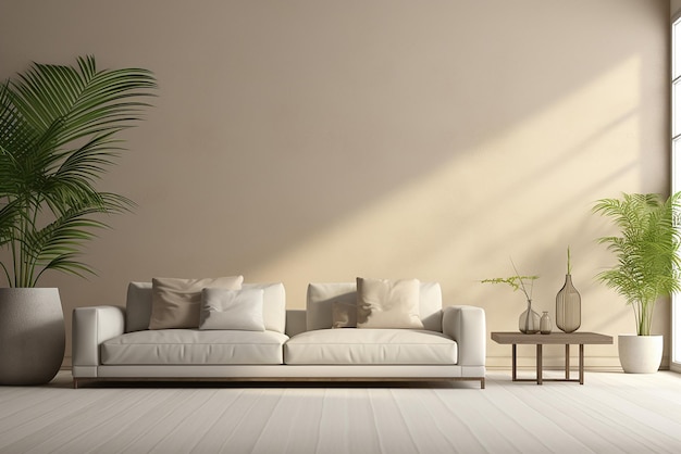 Diseño interior moderno de la sala de estar con sofá
