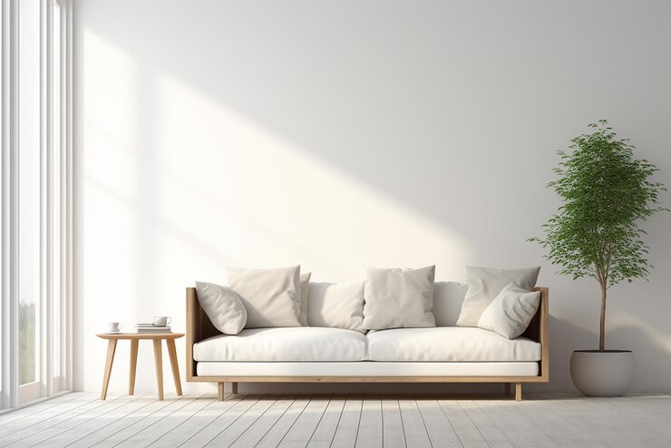 Diseño interior moderno de la sala de estar con sofá