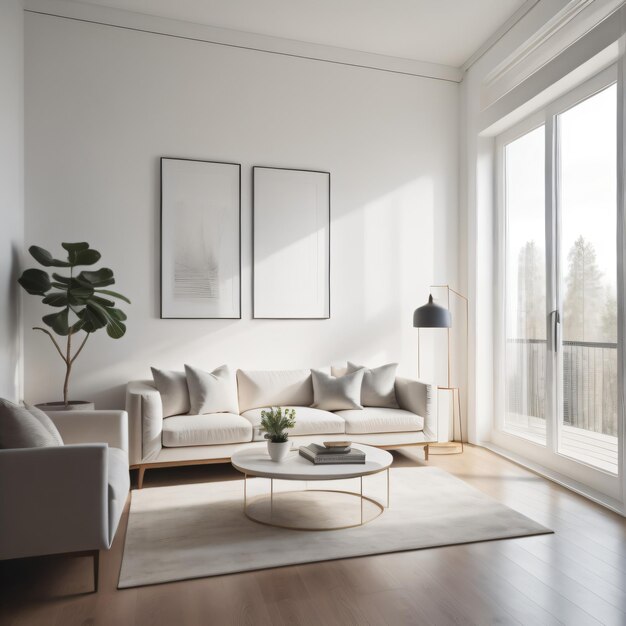 Diseño interior moderno con sillón y jarrón cerca de una ventana de cristal en un lugar luminoso