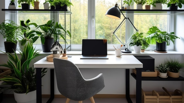 Foto diseño interior de oficina inspirador estilo minimalista oficina en casa con arquitectura de espacio de trabajo limpio ia generativa aig 31
