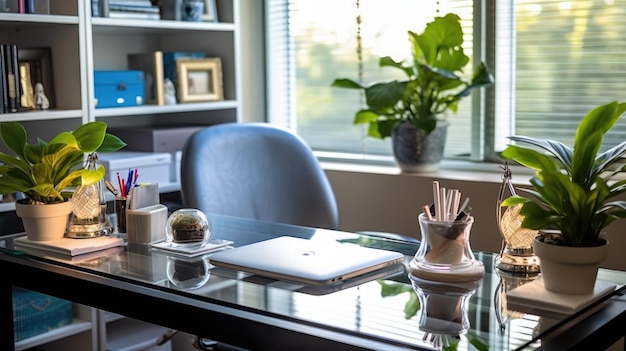 Diseño interior de oficina inspirador Estilo moderno Oficina en casa con arquitectura de escritorio llamativa IA generativa AIG 31