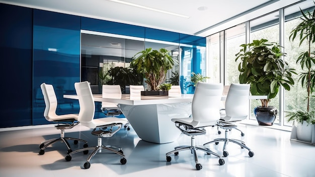 Diseño interior de oficina inspirador Estilo moderno Sala de reuniones con arquitectura de mesa de conferencias IA generativa AIG 31