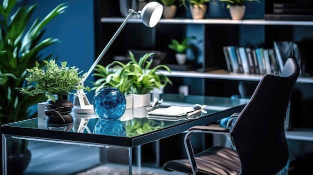 Diseño interior de oficina inspirador Oficina en casa de estilo moderno con arquitectura de escritorio de declaración IA generativa AIG 31