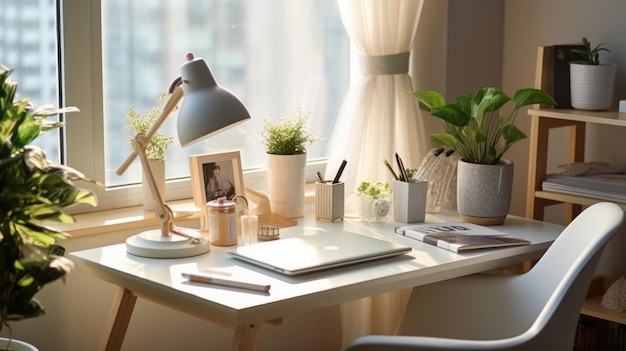 Diseño interior de oficina inspirador Oficina en el hogar de estilo escandinavo con arquitectura de diseño minimalista IA generativa AIG 31