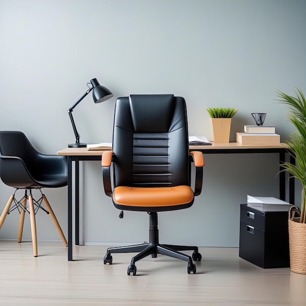 diseño interior de oficina moderno y elegante lugar de trabajo moderno con portátil y silla
