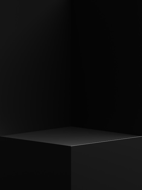 Diseño interior de la pared de la habitación de la esquina negra en el espacio vacío del piso fondo moderno de fondo de estudio de lujo en blanco claro abstracto o dentro de un piso elegante de estante mínimo y exhibición de productos de podio de escenario