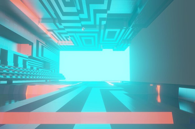 Diseño interior de pasillo iluminado. Túnel futurista abstracto con fondo claro. representación 3D