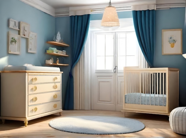 Diseño interior realista para una habitación de bebés en estilo shabby chic con b Generativa AI Generada