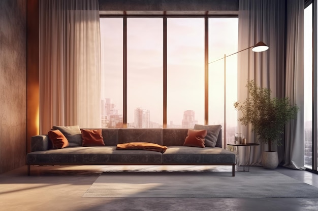 Diseño interior de la sala de estar en el diseño de la arquitectura del hogar de lujo con una elegante casa moderna de estilo lujoso Apartamento moderno y acogedor Decoración del hogar Visión contemporánea y arquitectura AI generativa