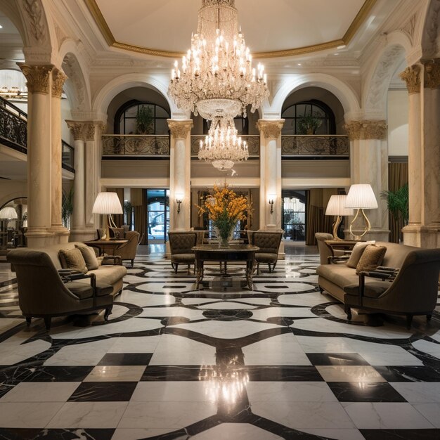 Diseño interior de vestíbulo de mármol de la sala de estar de un hotel de lujo Imagen generada por IA