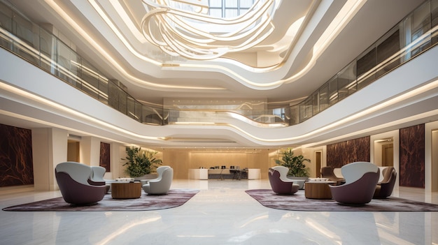 El diseño interior del vestíbulo moderno y lujoso con estilo futurista Generative AI AIG30