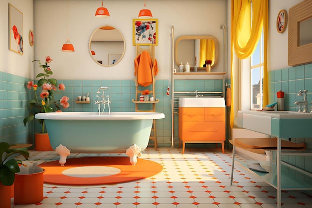 Diseño de interiores de baños vintage Renderizado en 3D